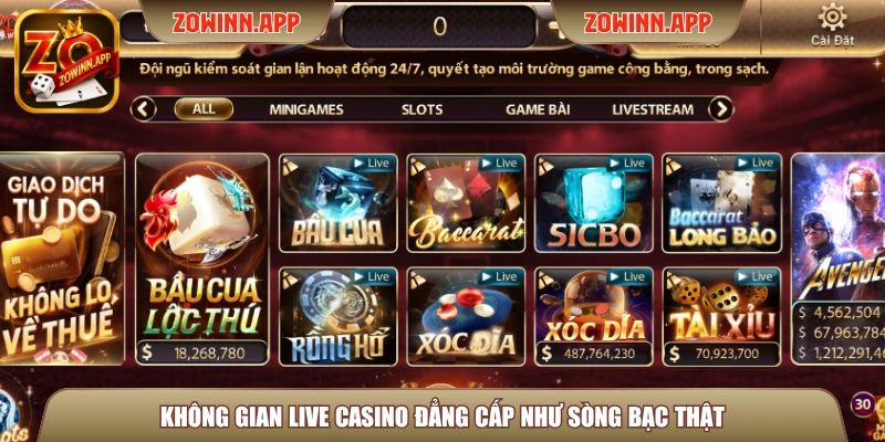Không gian live casino đẳng cấp như sòng bạc thật